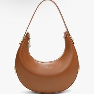 Stylish Tan Hobo Bag with Gold Accents